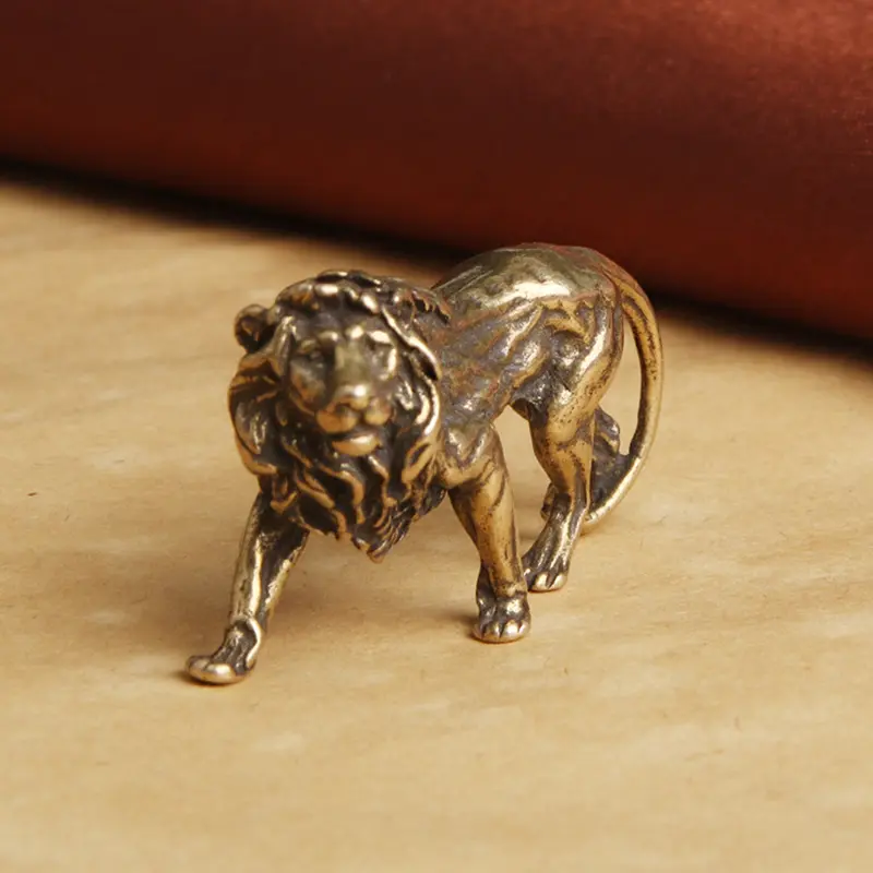 Lion King Pure Copper Majestic Miniatures Figurines Desk Decorations Vintage Brass Mini Animal Statue Home Decor Ornaments Craft