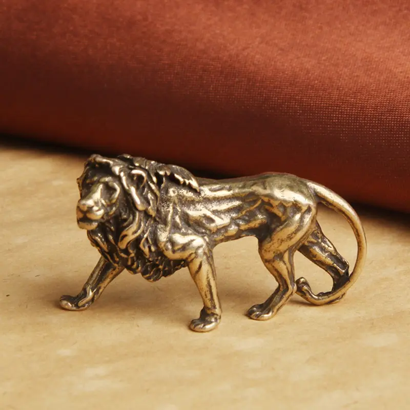 Lion King Pure Copper Majestic Miniatures Figurines Desk Decorations Vintage Brass Mini Animal Statue Home Decor Ornaments Craft