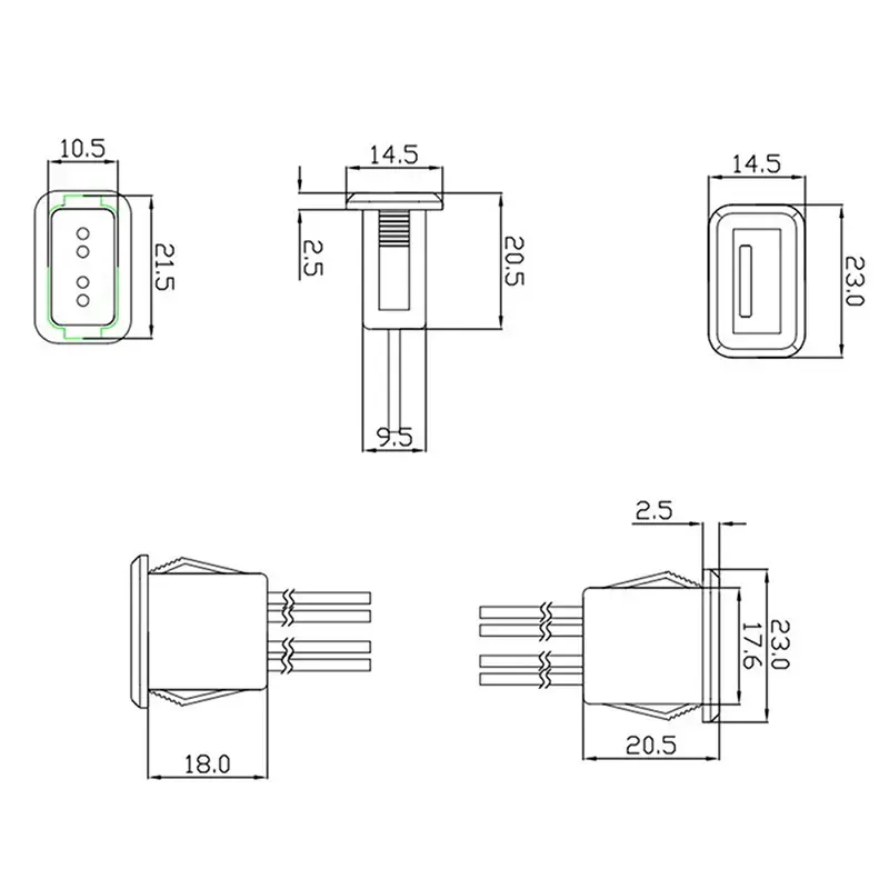 1Pc 2Wire 4Wire USB 2.0 Female Power Jack USB2.0 Charging Port Connector with PH 2.0 Cable Electric Terminals USB Charger Socket