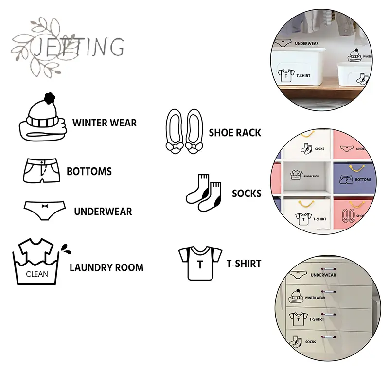 7PC Clothing Label Wardrobe Logo Sticker Cabinet Stickers Organization Closet Dresser Drawer Classification Labels Kids Decals