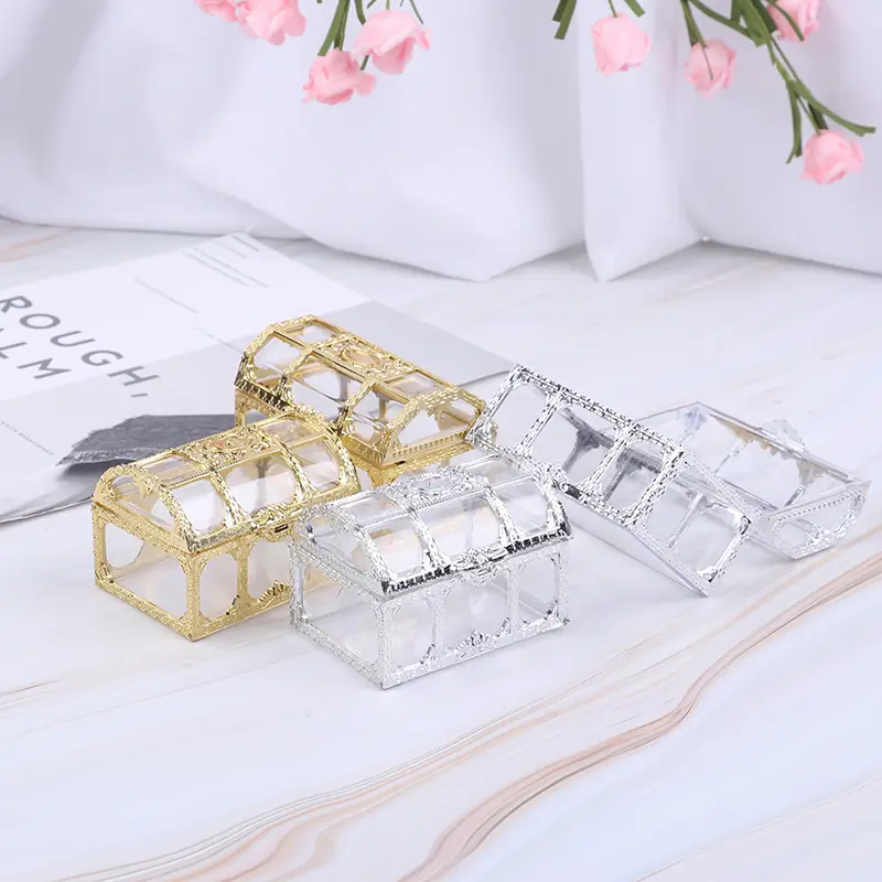 1PC Portable Candy Hollow Gold Silver Treasure Chest Case Organizer Storage Box