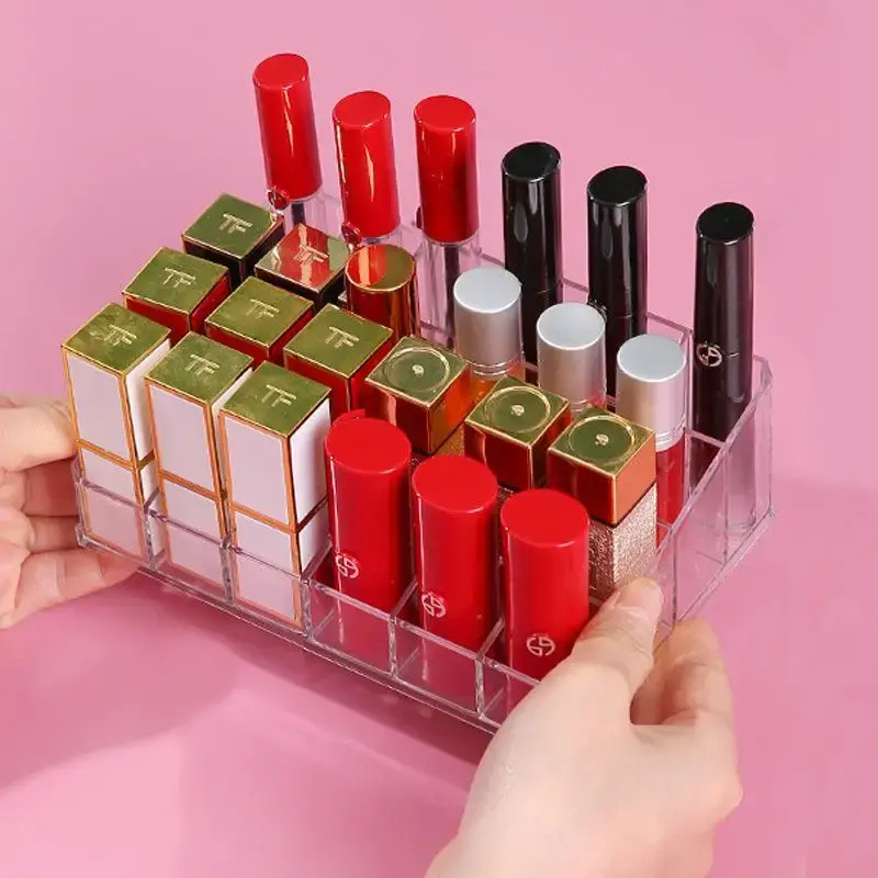 24 Grids Clear Acrylic Lipstick Box Makeup Organizer Storage Box Make Up Brush Organizer Display Holder Cosmetic Organizer Box