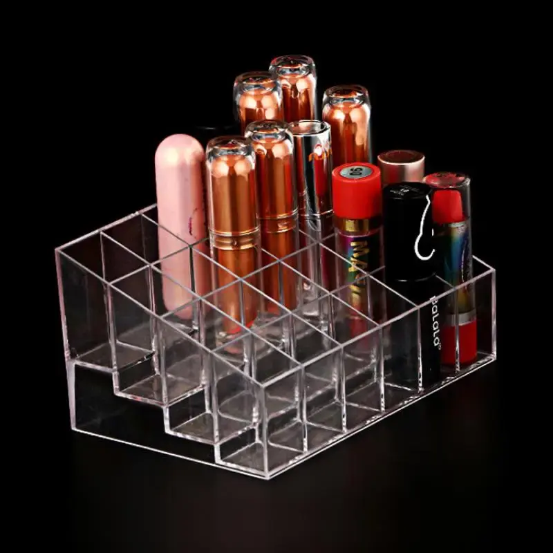 24 Grids Clear Acrylic Lipstick Box Makeup Organizer Storage Box Make Up Brush Organizer Display Holder Cosmetic Organizer Box