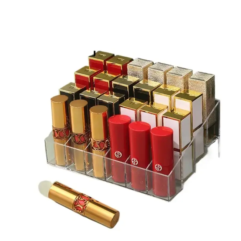 24 Grids Clear Acrylic Lipstick Box Makeup Organizer Storage Box Make Up Brush Organizer Display Holder Cosmetic Organizer Box