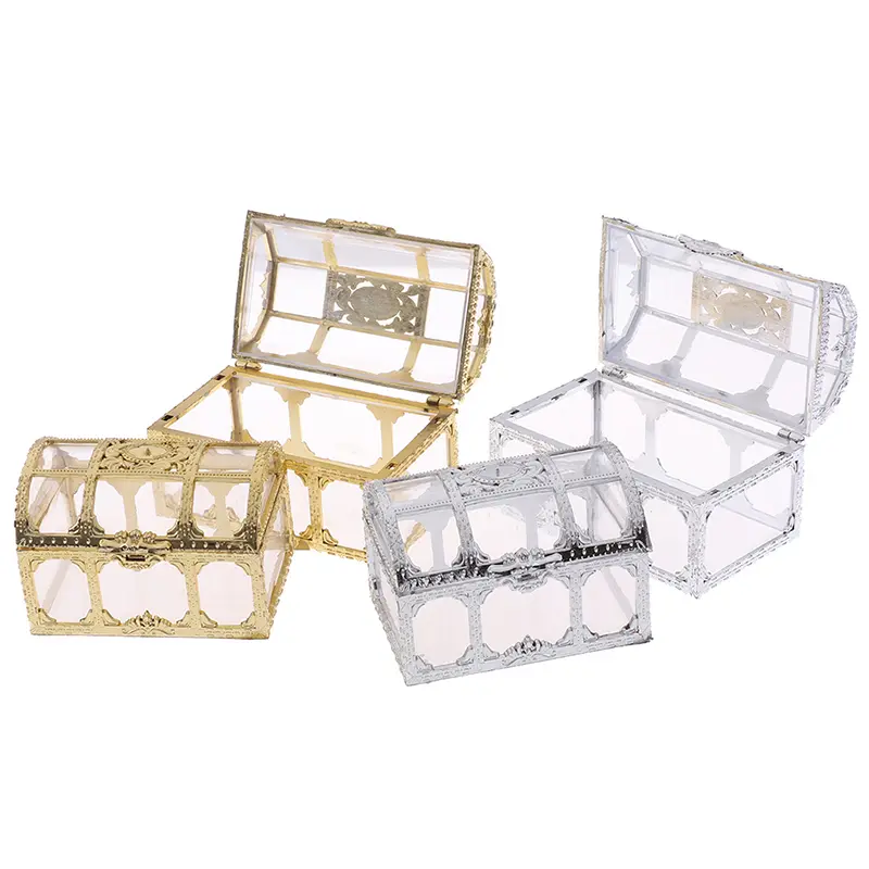 1PC Portable Candy Hollow Gold Silver Treasure Chest Case Organizer Storage Box