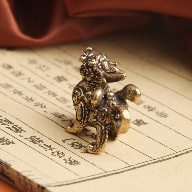 Chinese Fengshui Brass Statue Figurine Kylinsculpture Wealth Decor Prosperity Good Yao Pi Ornament Qilin Dragon Luck Animal