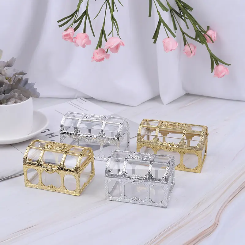 1PC Portable Candy Hollow Gold Silver Treasure Chest Case Organizer Storage Box