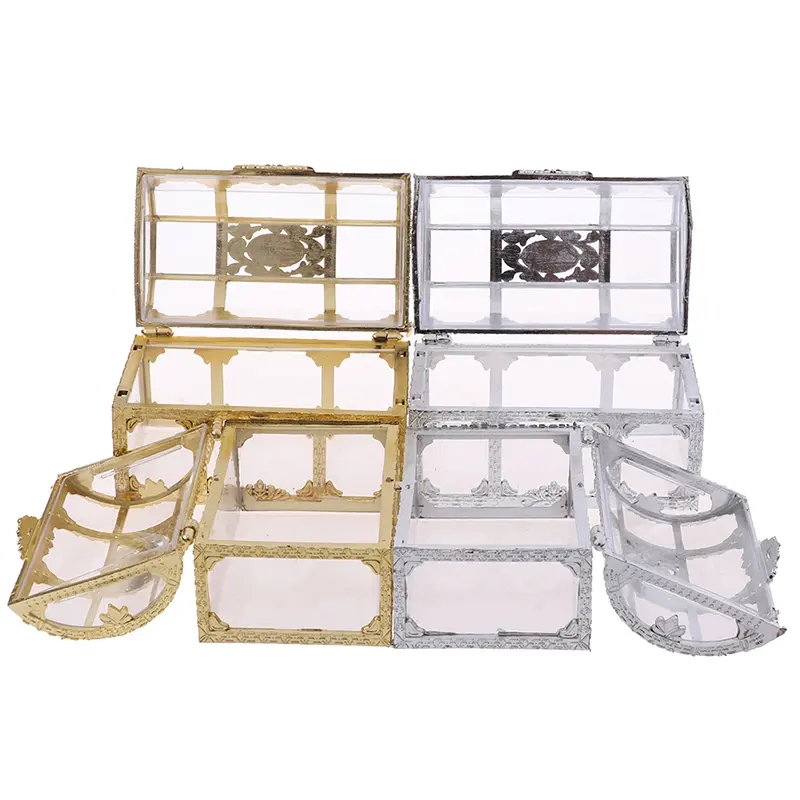 1PC Portable Candy Hollow Gold Silver Treasure Chest Case Organizer Storage Box