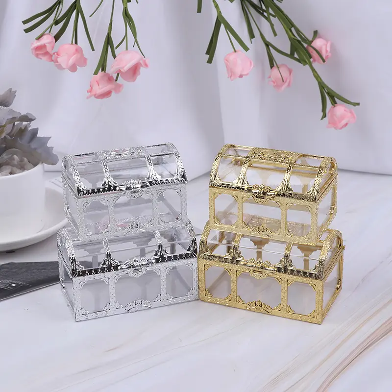 1PC Portable Candy Hollow Gold Silver Treasure Chest Case Organizer Storage Box