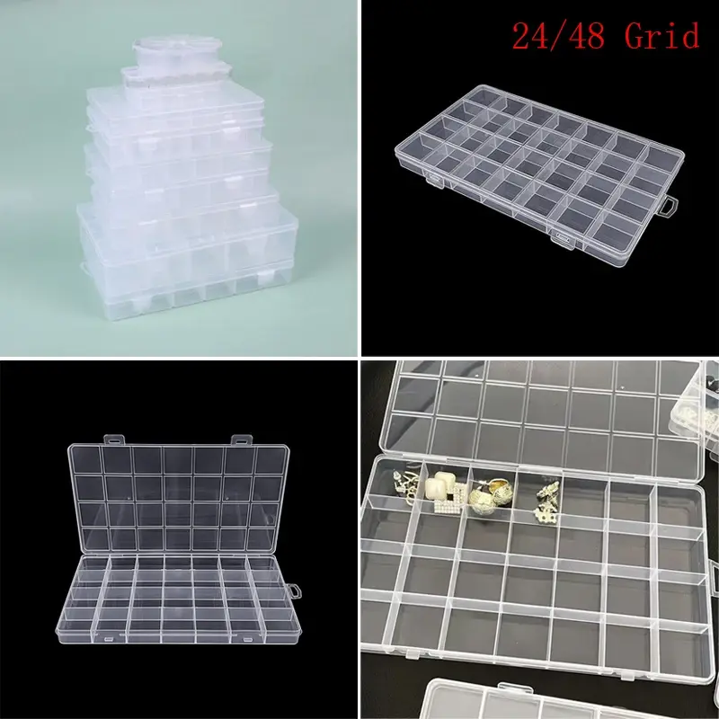 24/48Grid Compartment Transparent Plastic Storage Box Jewelry Earring Bead Screw Holder Case Display Organizer Container