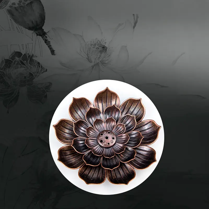 1pc Alloy Incense Burner Stick Holder Buddhism Lotus Line Incense Plate Sandalwood Coil Base Temple Yoga Studios Home Decoration