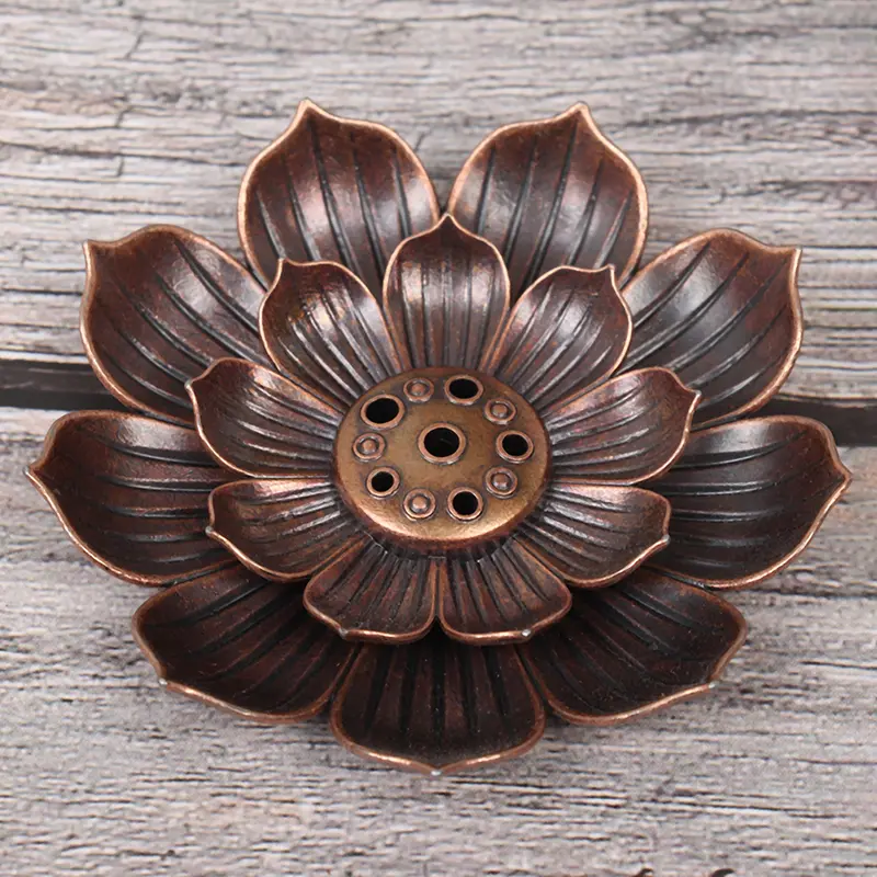 1pc Alloy Incense Burner Stick Holder Buddhism Lotus Line Incense Plate Sandalwood Coil Base Temple Yoga Studios Home Decoration