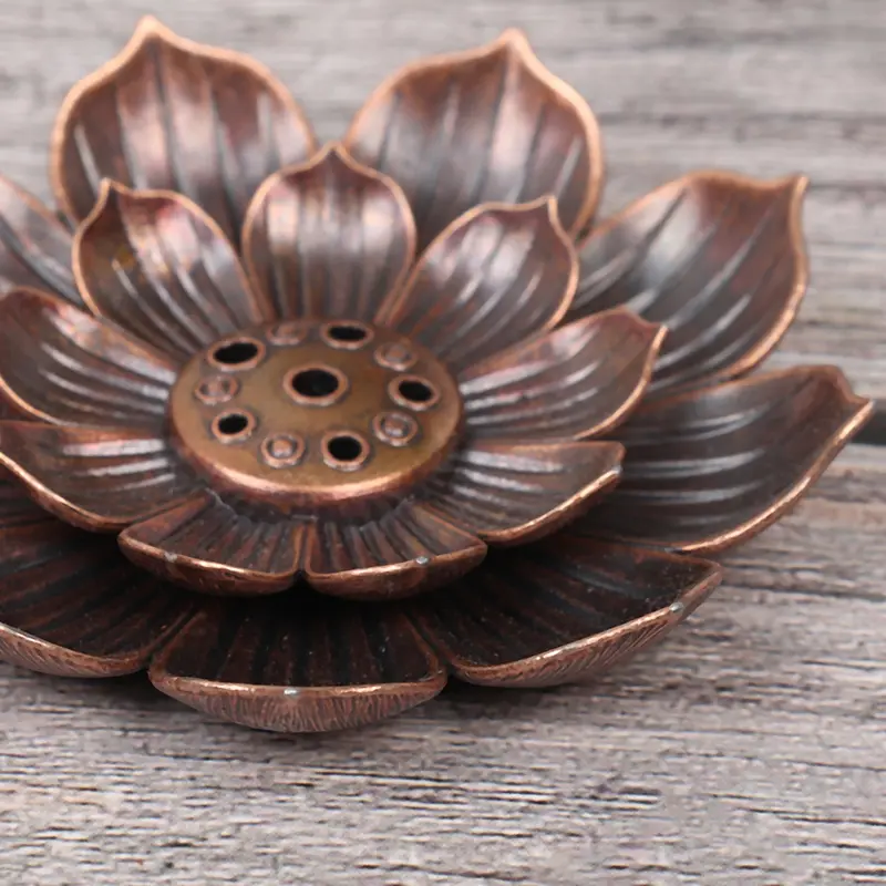 1pc Alloy Incense Burner Stick Holder Buddhism Lotus Line Incense Plate Sandalwood Coil Base Temple Yoga Studios Home Decoration