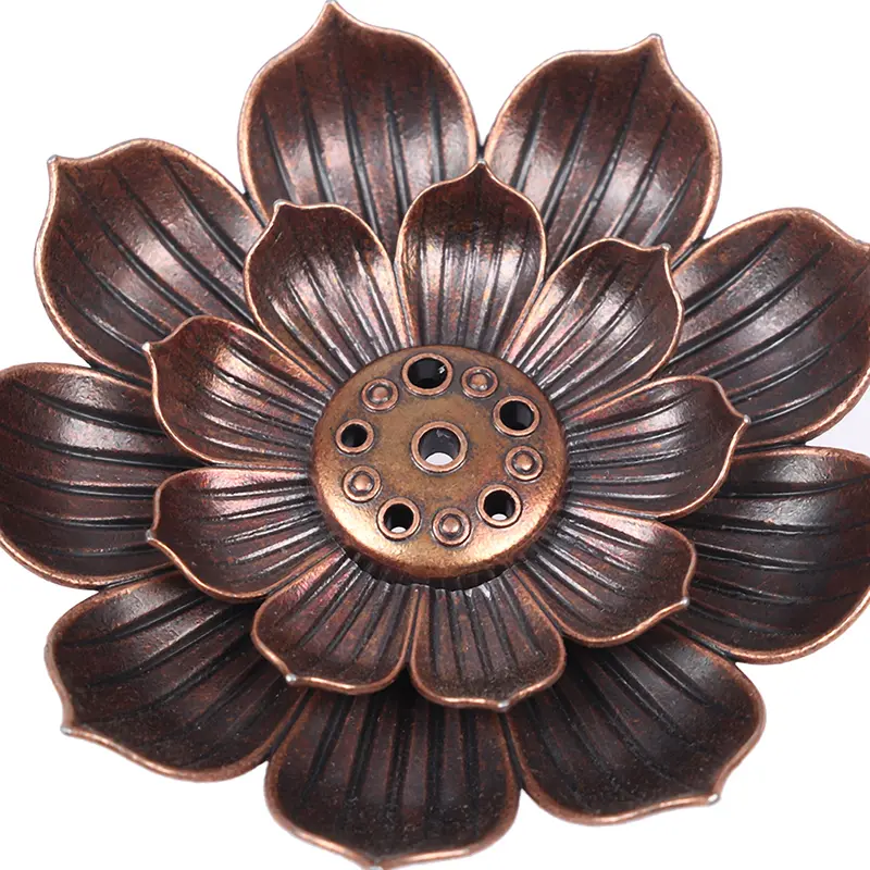 1pc Alloy Incense Burner Stick Holder Buddhism Lotus Line Incense Plate Sandalwood Coil Base Temple Yoga Studios Home Decoration