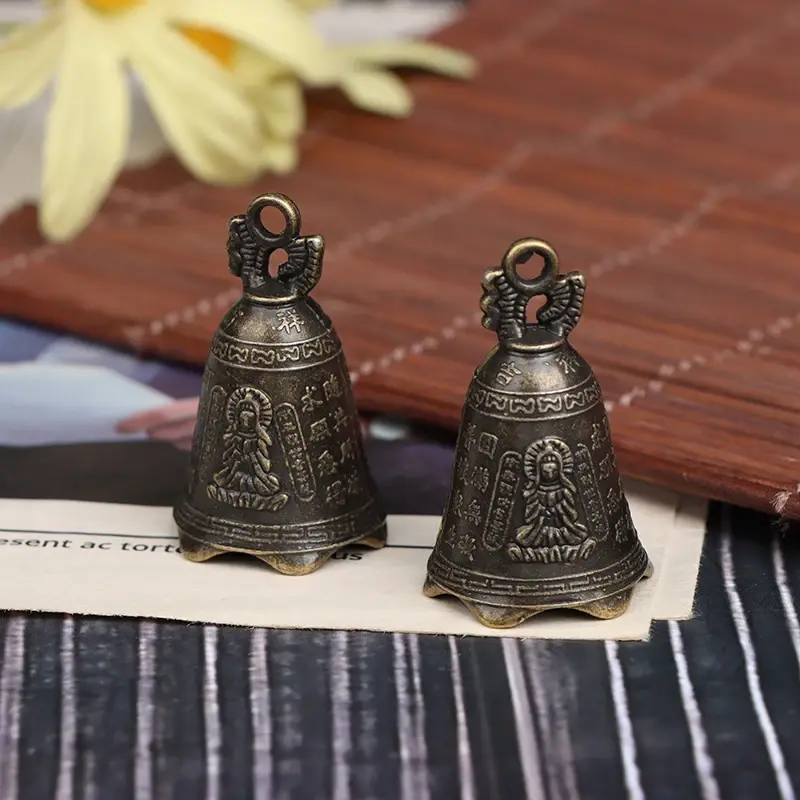 1pc Antique Bell China's mini Brass Copper sculpture pray Guanyin Bell Shui Feng Bell Invitation Buddha Buddhism