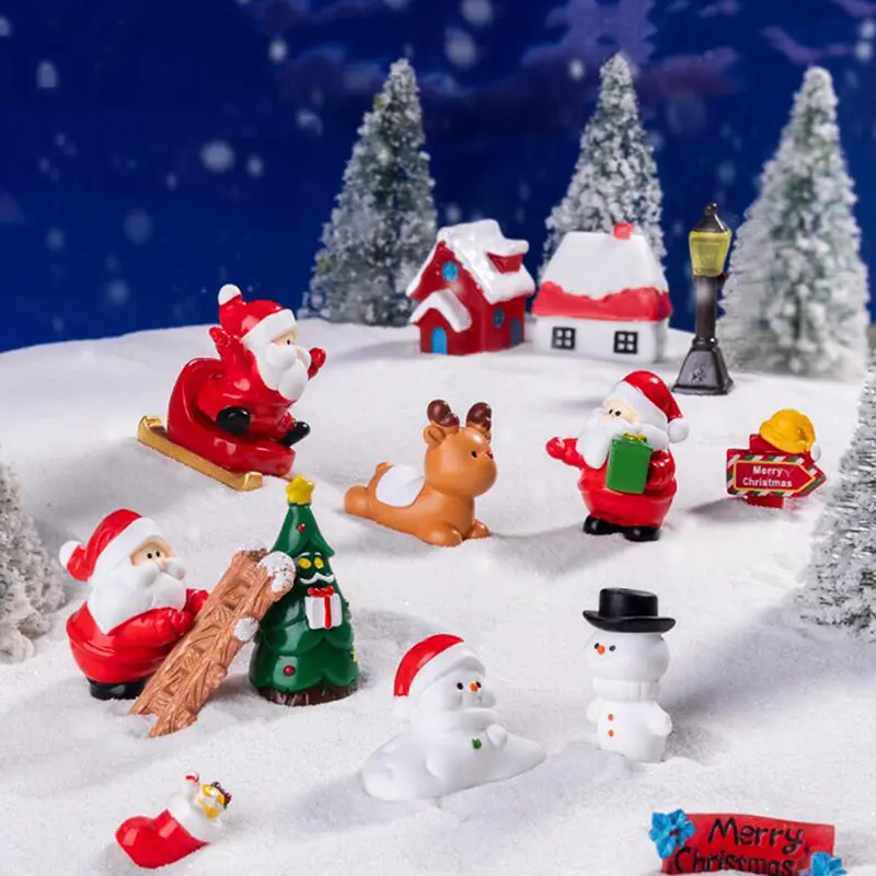 1PC New Year Gift Home Decoration Kawaii Christmas Figurines Miniature Santa Claus Snowman Micro Landscape Ornaments