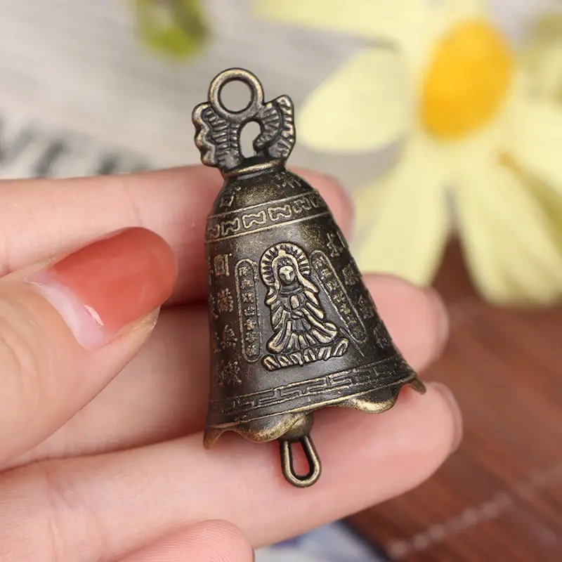 1pc Antique Bell China's mini Brass Copper sculpture pray Guanyin Bell Shui Feng Bell Invitation Buddha Buddhism