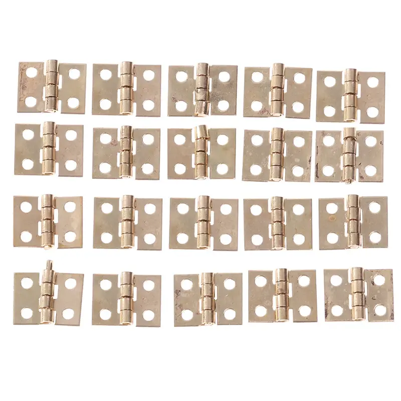 20pc Cabinet Door Hinges Brass Plated Mini Hinge Small Decorative Jewelry Metal Hinge For 1/12 House Miniature Cabinet Furniture
