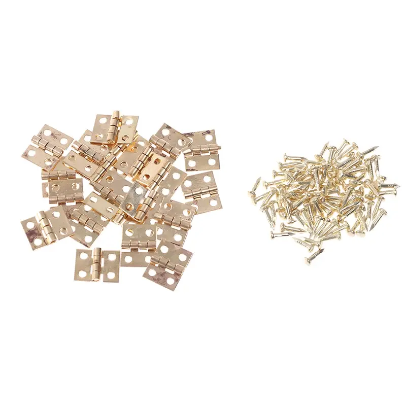 20pc Cabinet Door Hinges Brass Plated Mini Hinge Small Decorative Jewelry Metal Hinge For 1/12 House Miniature Cabinet Furniture