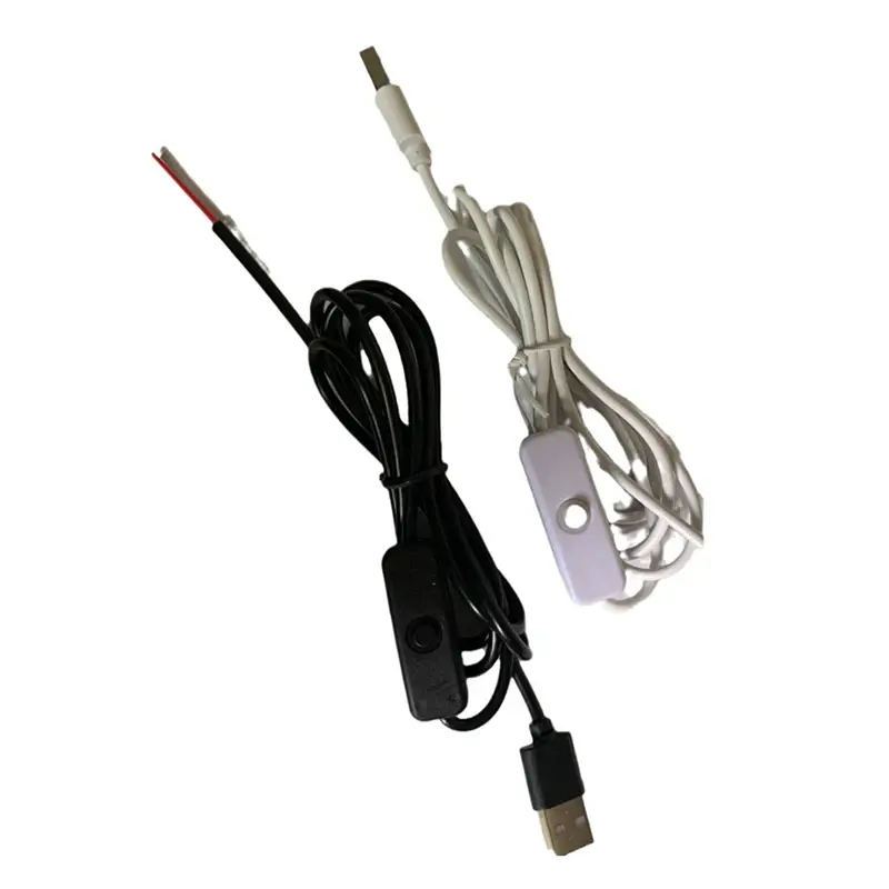 1PC 5V Switch Power Supply Wire 1M/1.5M USB Male To 2 Core Connection Cable 501 Button ON OFF 2A For LED Strip Lamp Bulb Light