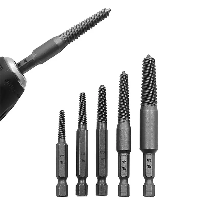 5PCS Head Screw Extractor Center Drill Bits Guide Set Broken Damaged Bolt Remover Hex Shank And Spanner For Broken Hand Tool