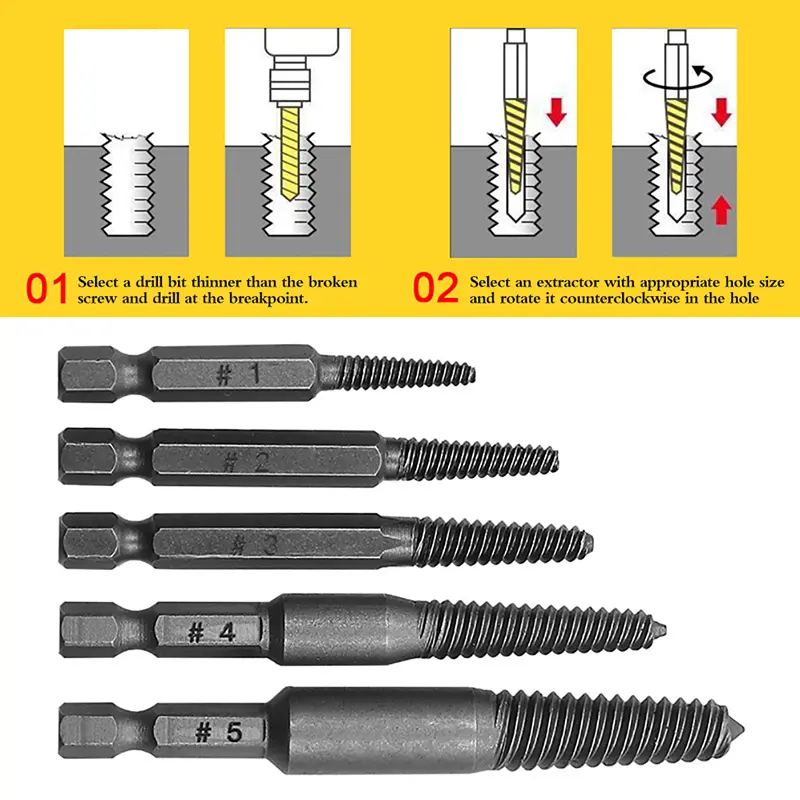5PCS Head Screw Extractor Center Drill Bits Guide Set Broken Damaged Bolt Remover Hex Shank And Spanner For Broken Hand Tool