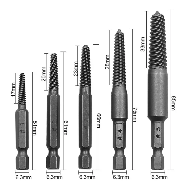 5PCS Head Screw Extractor Center Drill Bits Guide Set Broken Damaged Bolt Remover Hex Shank And Spanner For Broken Hand Tool