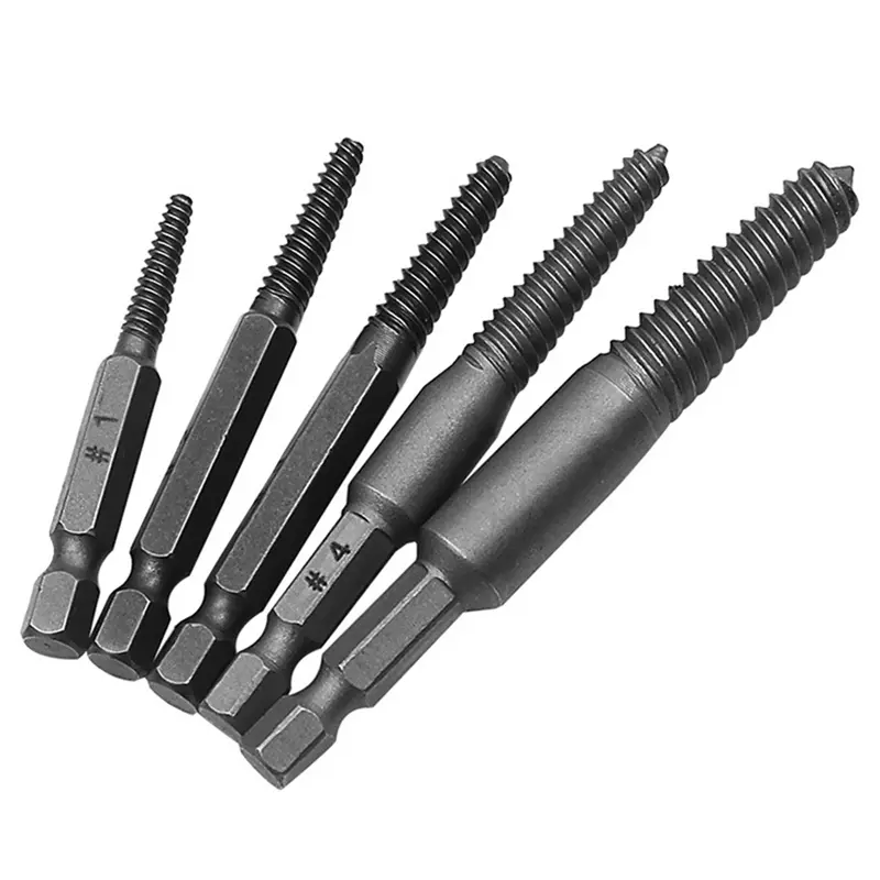 5PCS Head Screw Extractor Center Drill Bits Guide Set Broken Damaged Bolt Remover Hex Shank And Spanner For Broken Hand Tool