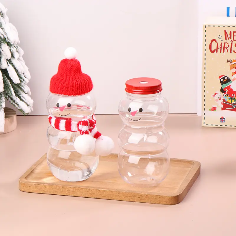 500ML Christmas Snowman Water Bottles Milk Tea Bottles Coffee Juice Portable Drinking Bottle For Milk Tea Shop Home Juice Cup