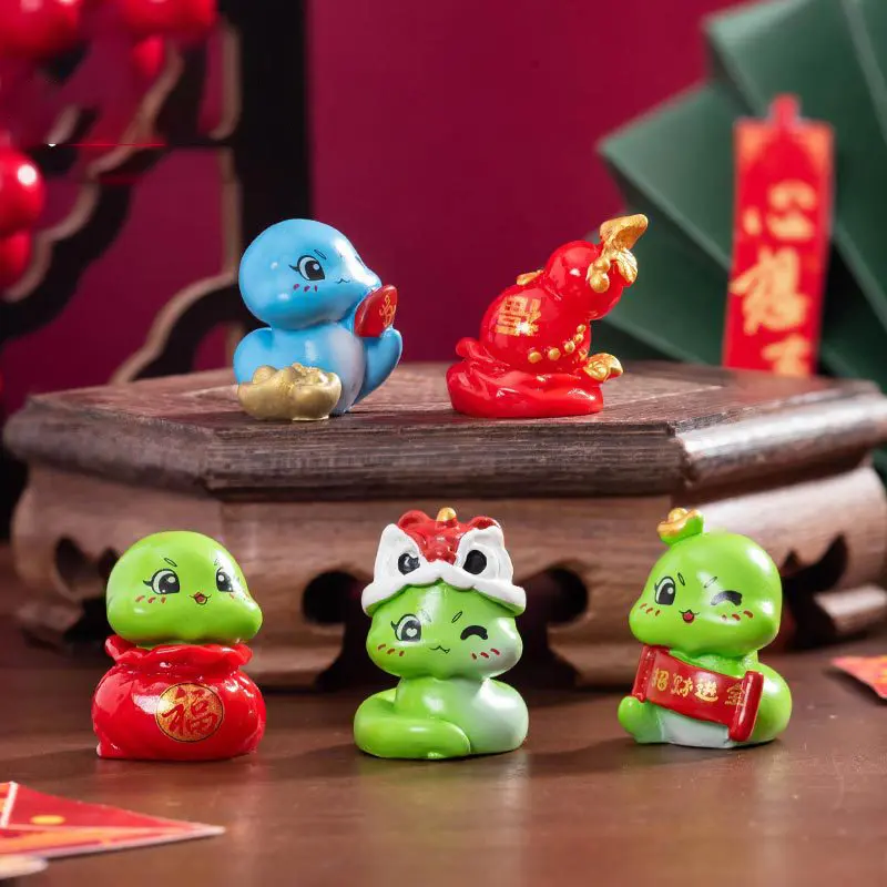 2025 Year Of The Snake Ornament Lucky Snake Figurine Micro Landscape Home Desktop Decoration Car Interior Accessories
