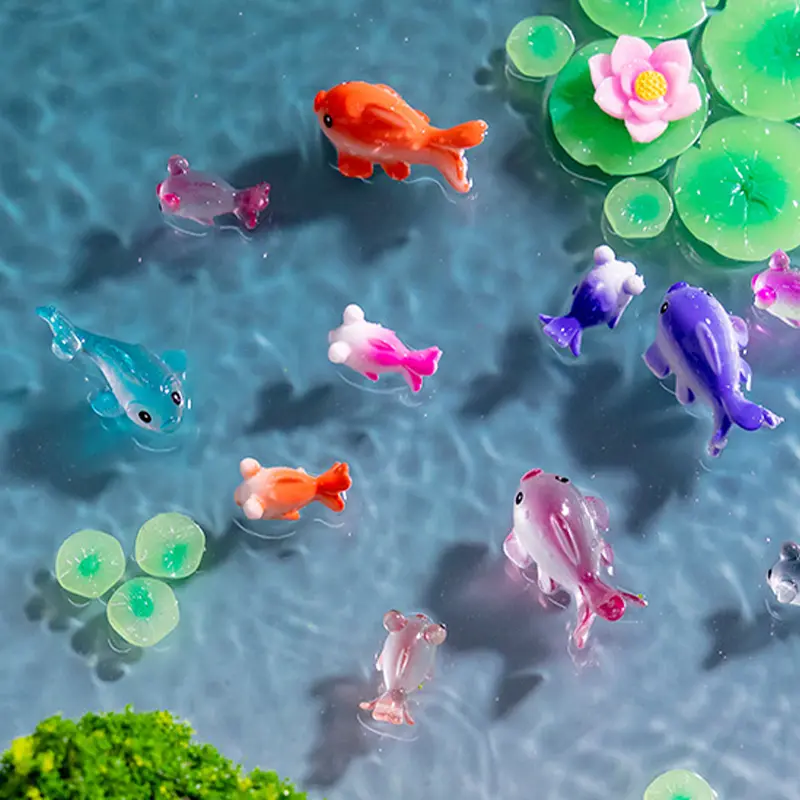 1PC Kawaii Luminous Mini Simulated Goldfish And Koi Resin Animal Figurines Ornament Aquarium Fish Tank DIY Accessories