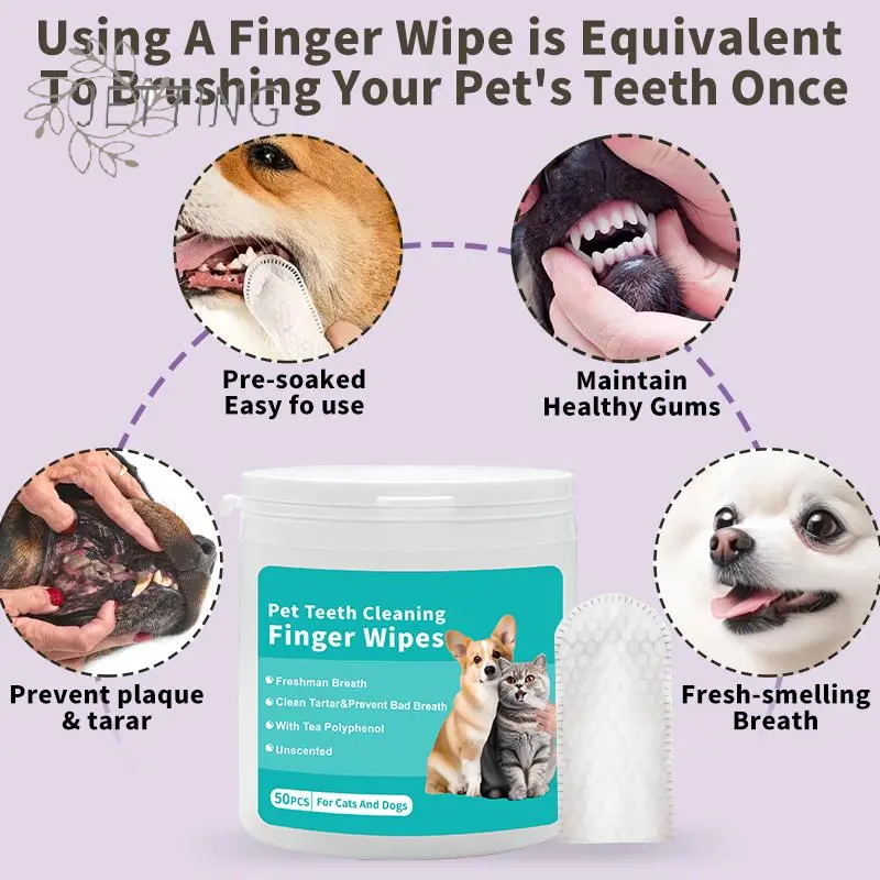 50/100Pcs Pet Cleaning Products Eye Wipes To Remove Tear Marks Clean Ears And Teeth Disposable Finger Wet Wipes Pet Supplies
