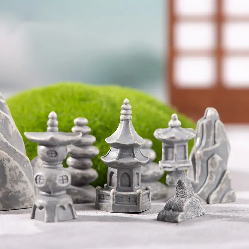 Chinese Style Gardens Rockery Stone Tower House Mini Home Decor Miniature Fairy Garden Ornaments Decoration Accessories Crafts
