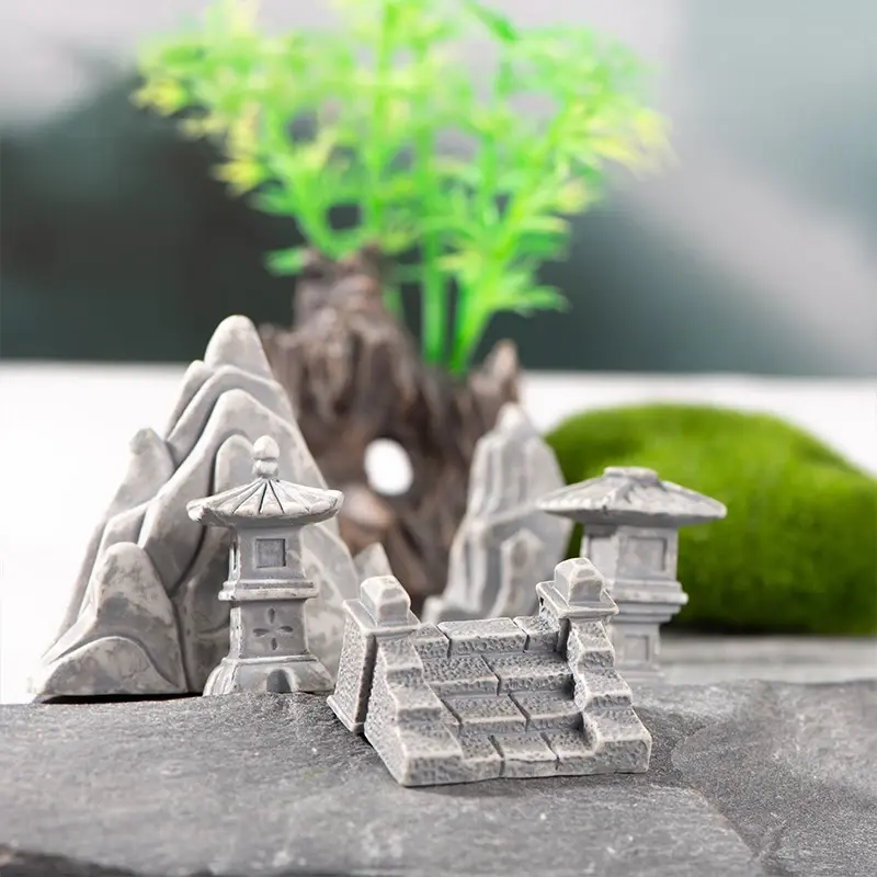 Chinese Style Gardens Rockery Stone Tower House Mini Home Decor Miniature Fairy Garden Ornaments Decoration Accessories Crafts