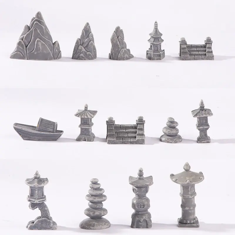 Chinese Style Gardens Rockery Stone Tower House Mini Home Decor Miniature Fairy Garden Ornaments Decoration Accessories Crafts