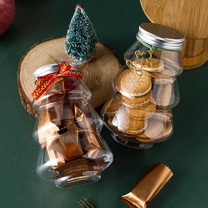 4types 500ML Christmas Tree Snowman Sweet Jar Candy Cookie Storage Box Juice Chocolate Gift Packing New Year Decor Bottle