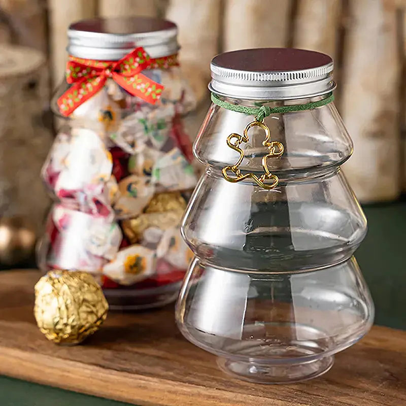 4types 500ML Christmas Tree Snowman Sweet Jar Candy Cookie Storage Box Juice Chocolate Gift Packing New Year Decor Bottle