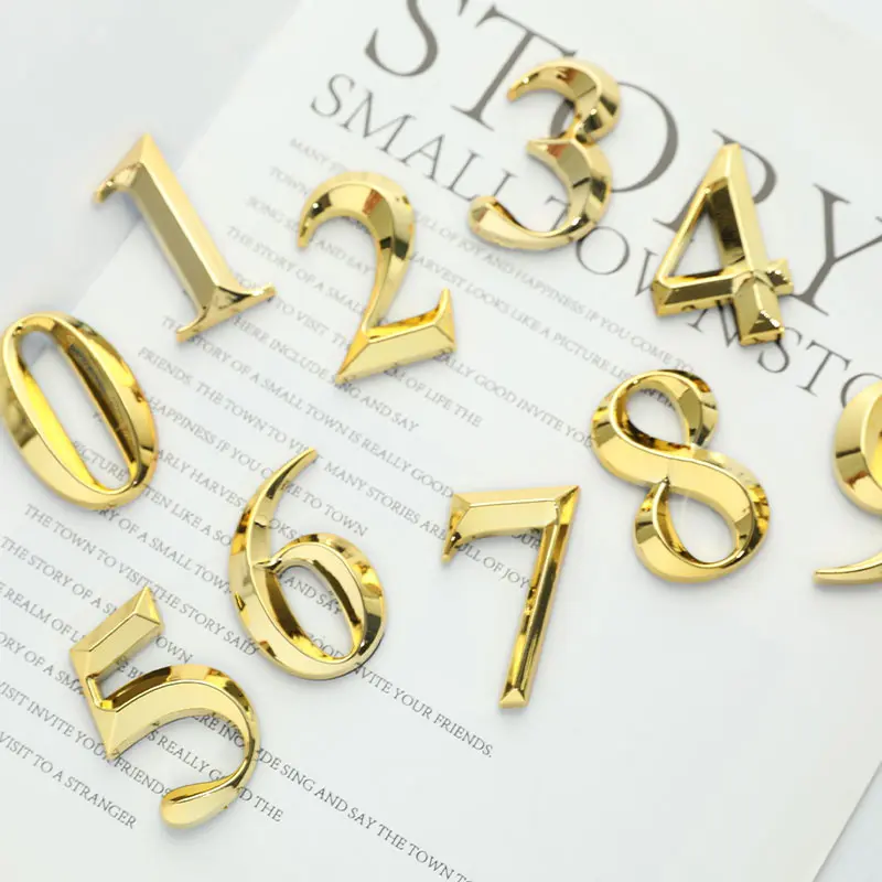 1pc Height 5cm Golden Self Adhesive Door Number Sign Simple Bright Lines for House Apartment Hotel Office Sticker