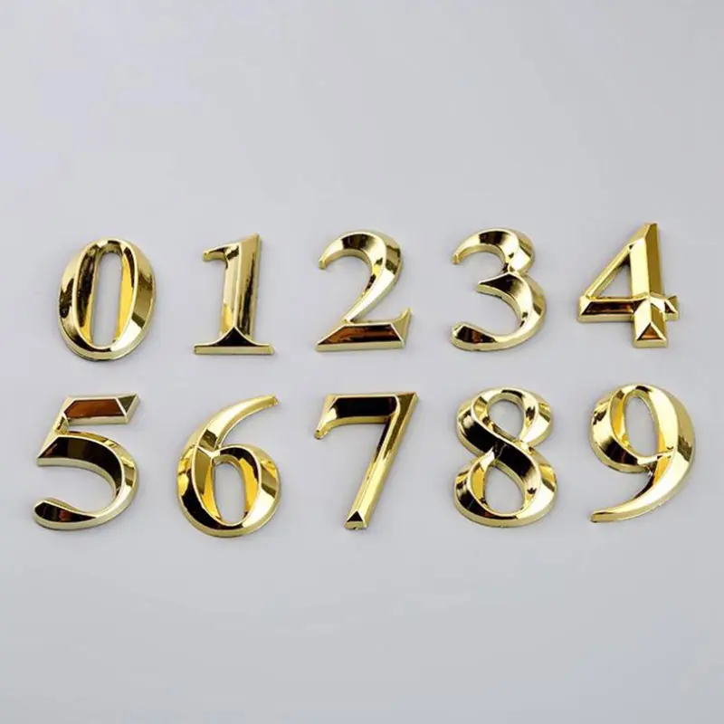 1pc Height 5cm Golden Self Adhesive Door Number Sign Simple Bright Lines for House Apartment Hotel Office Sticker