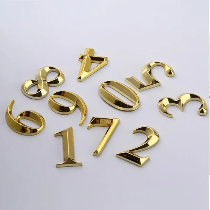 1pc Height 5cm Golden Self Adhesive Door Number Sign Simple Bright Lines for House Apartment Hotel Office Sticker