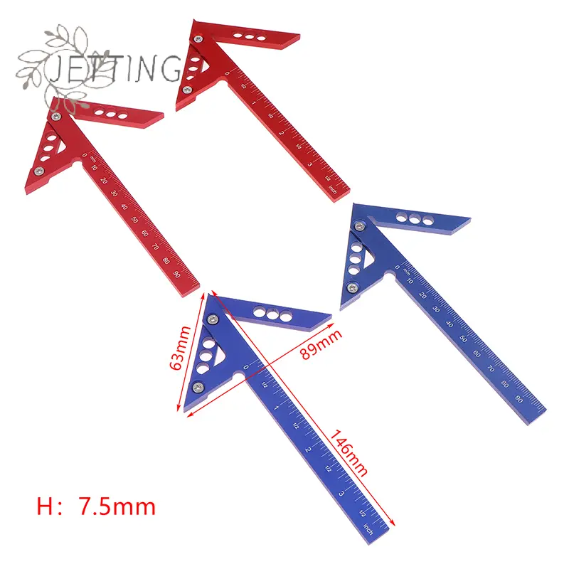 Aluminum Alloy Angle Center Leaning Ruler 45 Degree Triangular Arrow Right Angle Positioning Ruler 90 Degree Angle Ruler