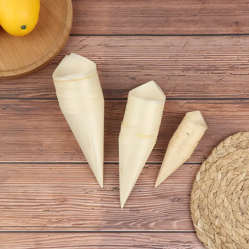 50pcs Disposable Wood Appetizer Cones Ice Cream Cone Cups Party Flower Candy Cones Confetti Decor Wedding
