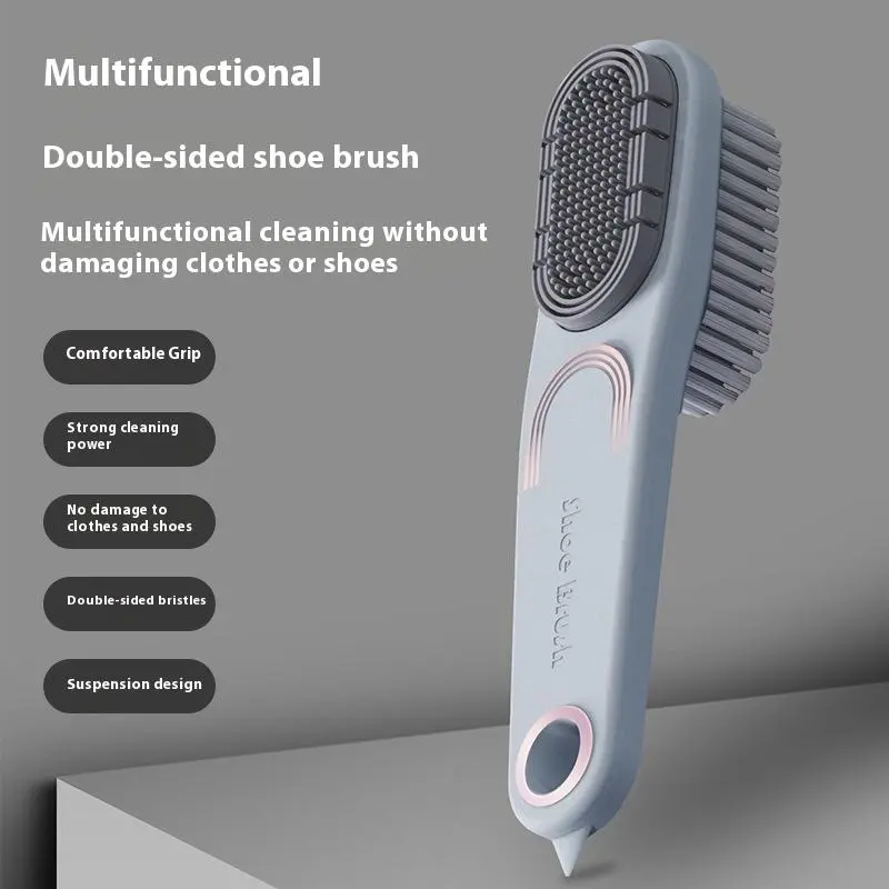 Double-Sided Shoe Brush Soft Bristled Cleaning Brush Silicone Brush Head Long Handle Brush Clothes Shoes Household Cleaner Tools
