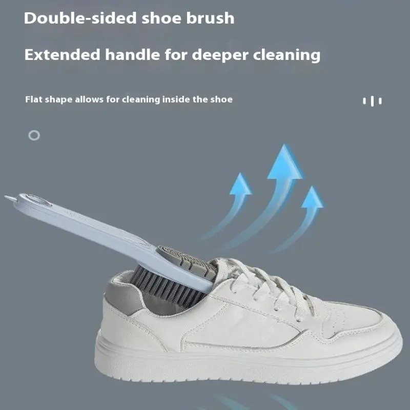 Double-Sided Shoe Brush Soft Bristled Cleaning Brush Silicone Brush Head Long Handle Brush Clothes Shoes Household Cleaner Tools