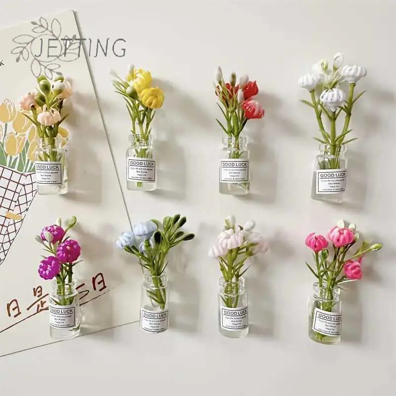 8pcs Mini Small Vase Magnets Cute Mini Refrigerator Magnets 3D Vase Fun Refrigerator Accessories Kitchen Decoration Holiday Gift
