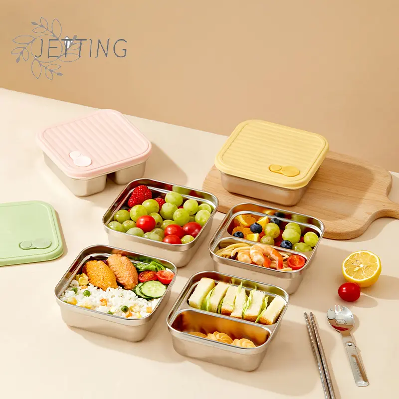 304 Stainless Steel Square Lunch Box With Lid Portable Fruit Salad Food Container Stackable Leak Proof Bento Box