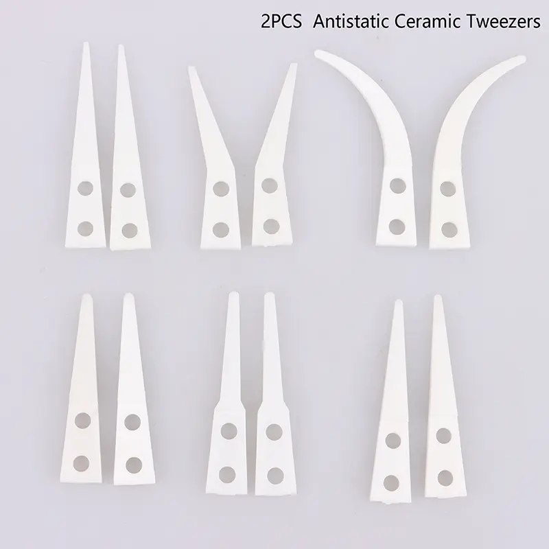 2pcs Insulated Straight Curved Tip Anti-static Ceramic Tweezers Electronic Industrial Ceramic Tweezers For Industry