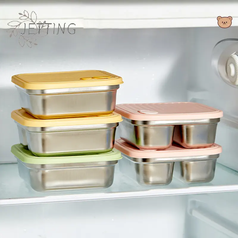 304 Stainless Steel Square Lunch Box With Lid Portable Fruit Salad Food Container Stackable Leak Proof Bento Box