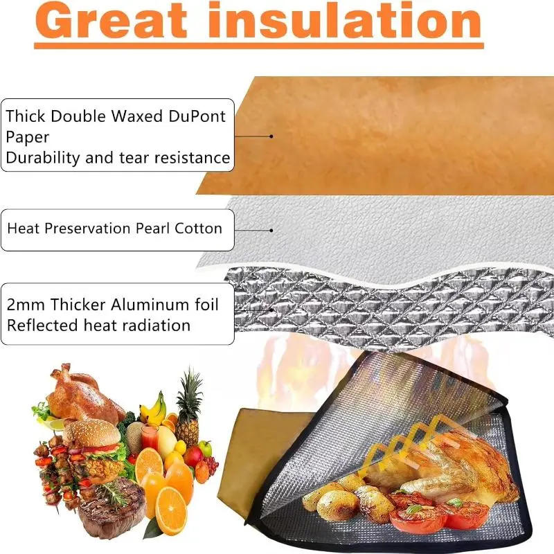 1 Piece Large Capacity Picnic Cooking Paper BBQ Blanket Thickened Aluminum Foil BBQ Thermal Insulation Bag Storage Pouch
