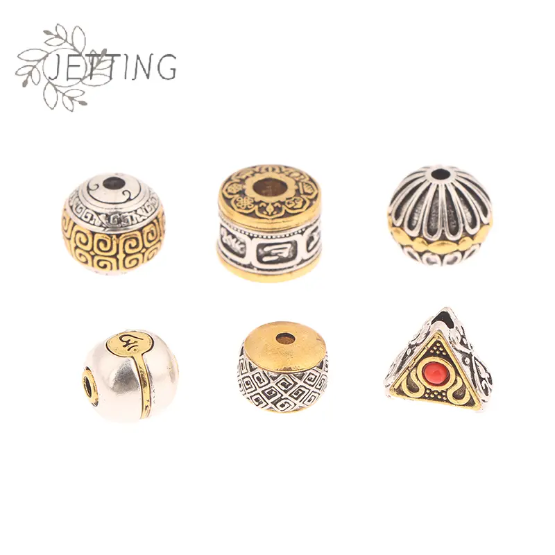 5Pcs Antique Silver Gold Color Tibetan Loose Bead Big Hole Spacer Beads For DIY Jewelry Making Charms Bracelet Finding